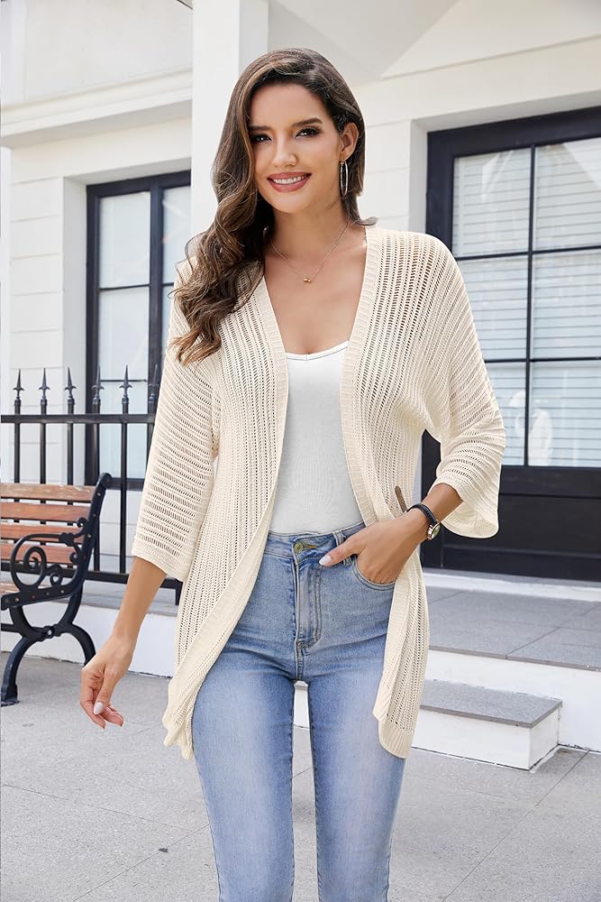 ZLIGXEA Women's Lightweight Crochet Cardigan Sweater Open